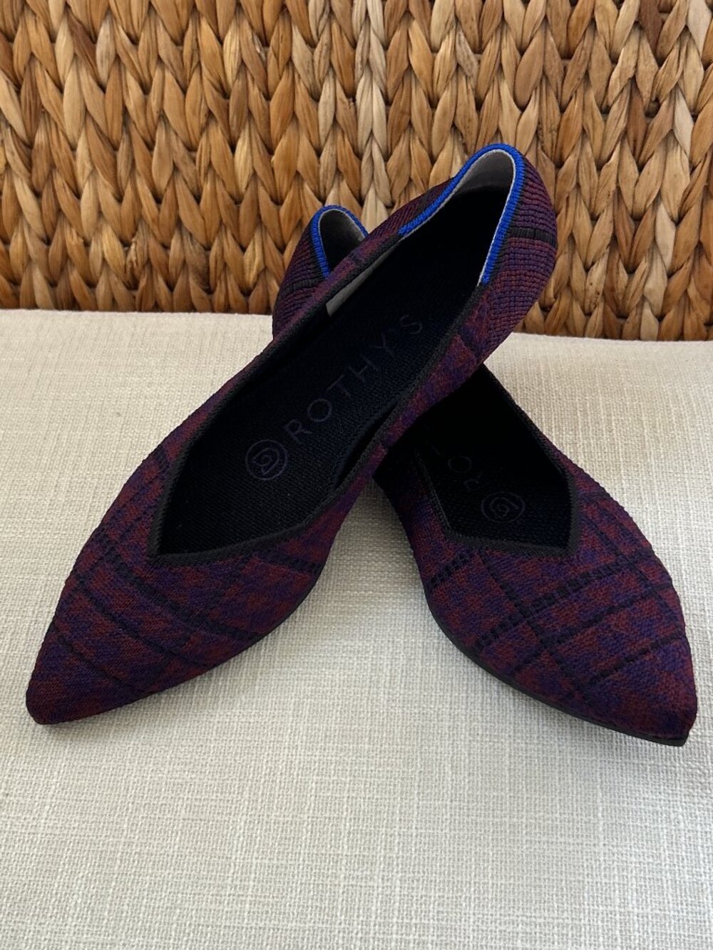 NWOT Rothy's The Point Flat Shoes ~ Cranberry Plaid ~ 5